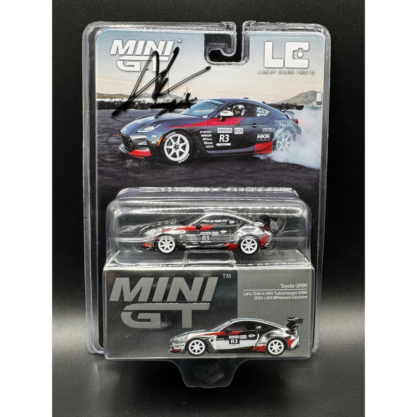 SIGNED - Mini GT 1:64 Toyota GR86 Larry Chen's HKS 2024 LADC Peterson #821
