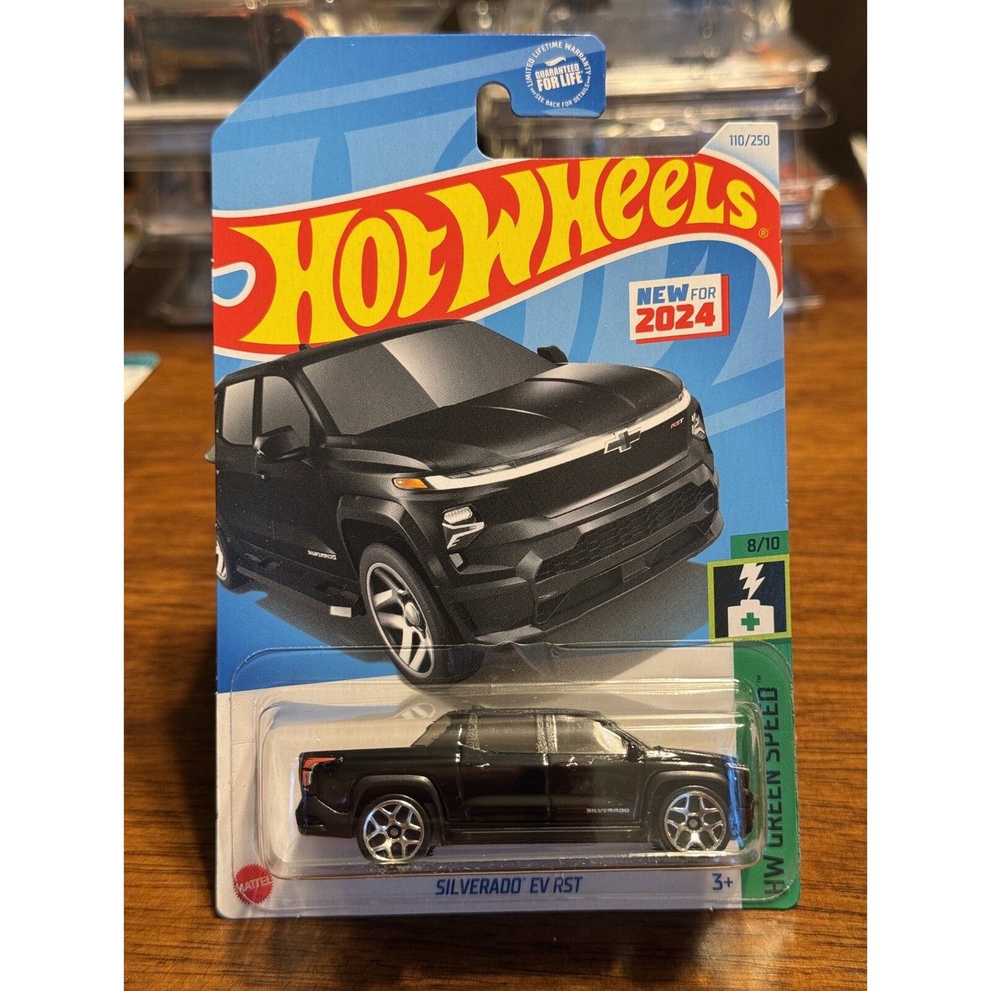 2024 HOT WHEELS #110 - Silverado EV RST (Black #8 HW Green Speed Long Card) A80