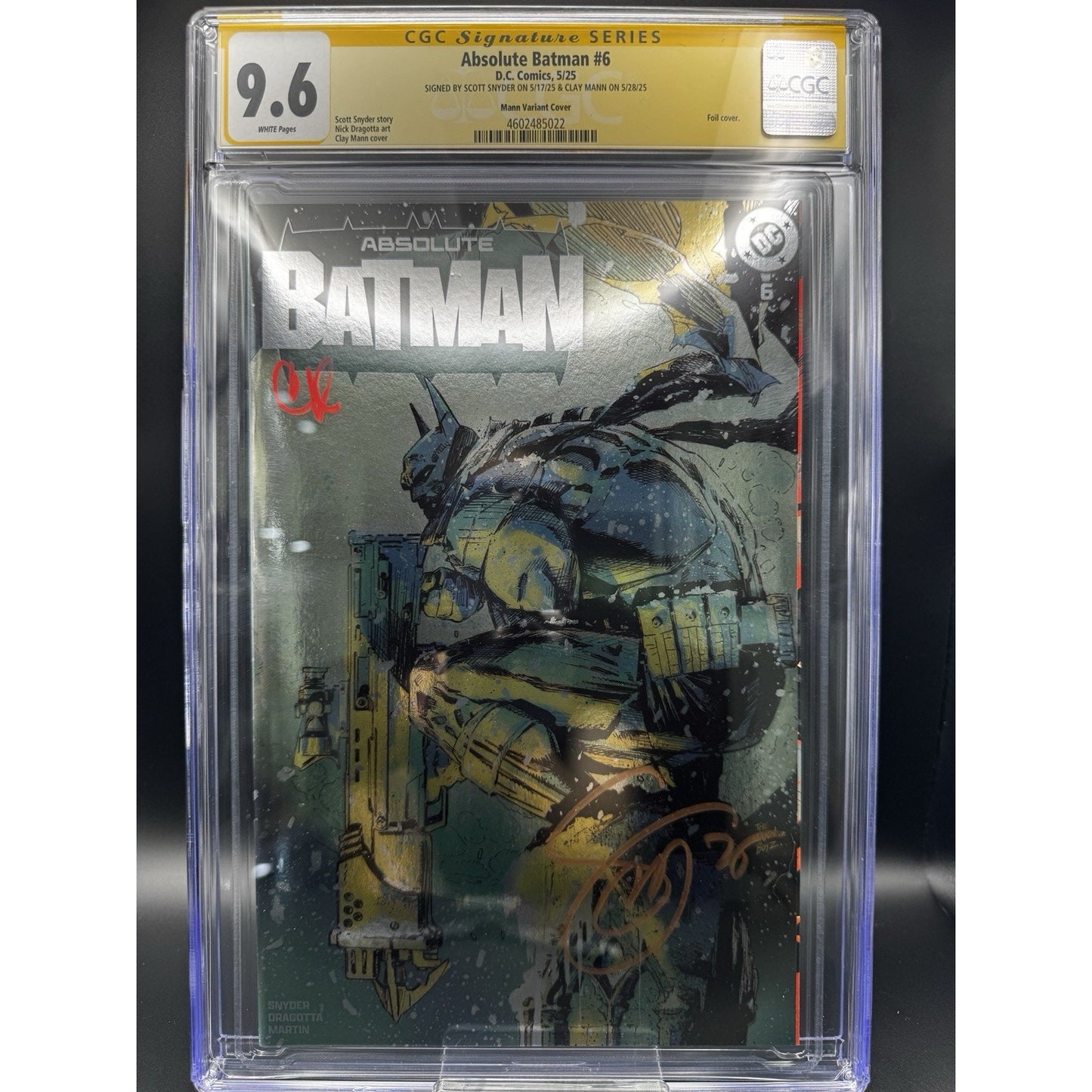 ABSOLUTE BATMAN 6 CGC 9.6 SS MANN FOIL VAR 2x SIGNED SCOTT SNYDER & CLAY MANN