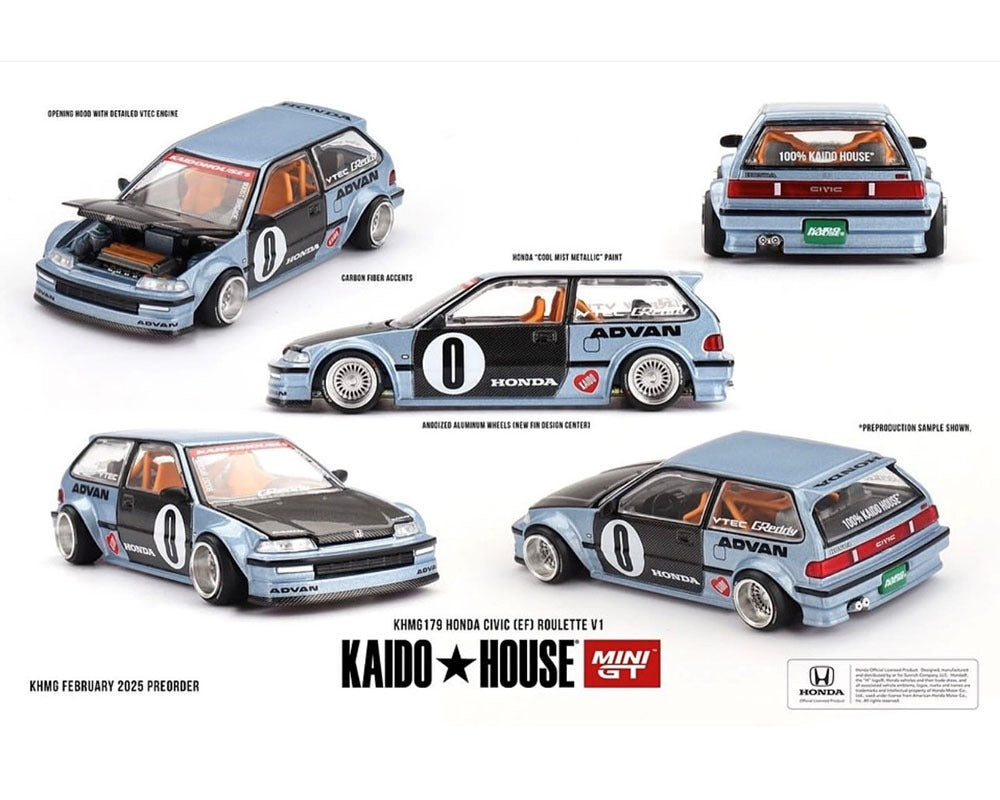 (COMING SOON) Kaido House x Mini GT 1:64 Honda Civic (EF) Kaido Roulette V1- Light Blue