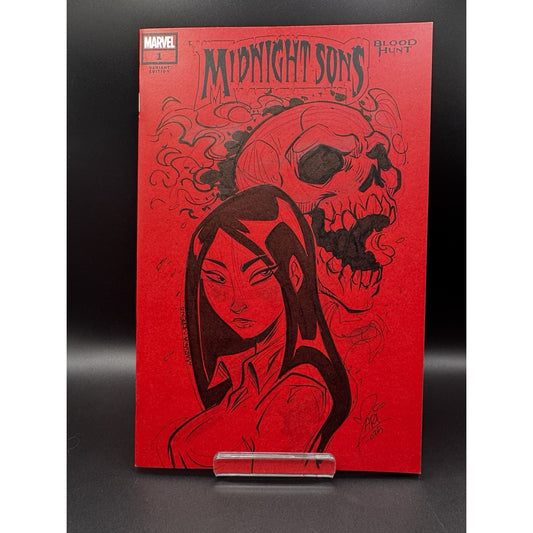 Midnight Sons Blood Hunt #1 Blank Cover Sketch & Signed By Mariana Moreno w/ COA