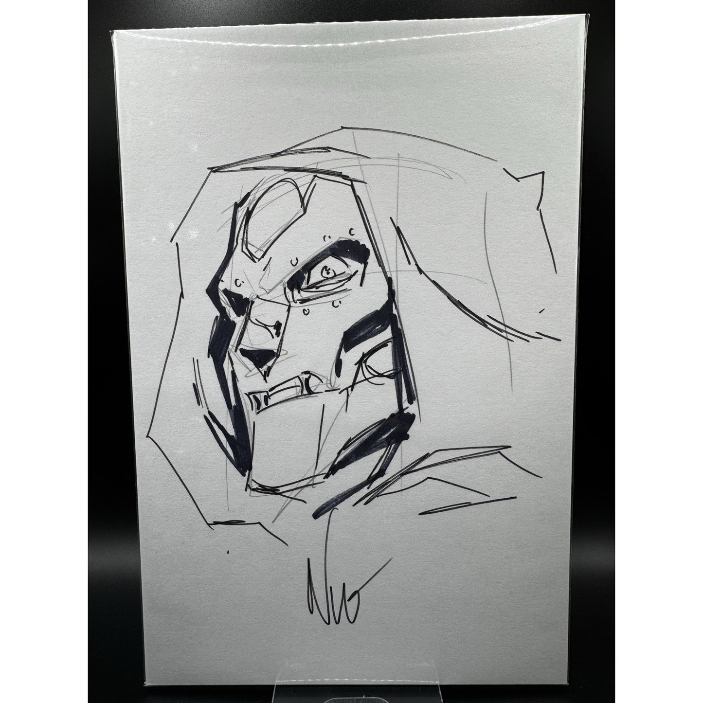 Dr. Doom Original Sketch On Comic Board Art & Sig by Eddie Nunez W/COA