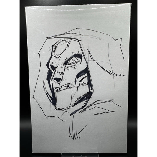 Dr. Doom Original Sketch On Comic Board Art & Sig by Eddie Nunez W/COA